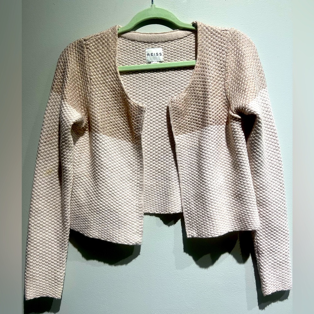 Reiss Wallis Foil Print Crop Cardigan Light Pink Wool Blend - NWOT - Sz Small